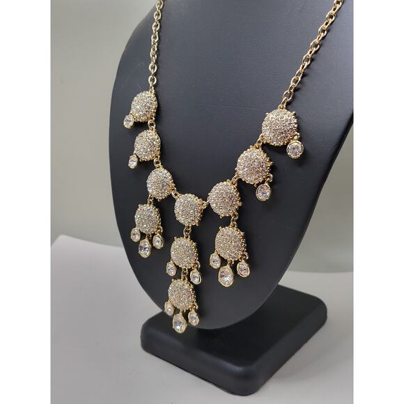 Vintage Gold Tone Rhinestone Statement Bib Necklace - Picture 5 of 10